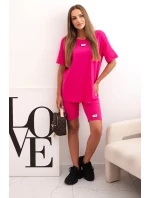Dámský bavlněný komplet s krátkým rukávem a šortkami fuchsie