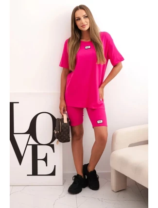 Dámský bavlněný komplet s krátkým rukávem a šortkami fuchsie