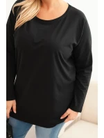 Dámská blůza Plus Size bavlněná s kulatým výstřihem černá
