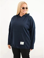 Dámská mikina Plus Size z viskózy s kapucí a klokankovou kapsou námořnická modrá Dámská mikina Plus Size z viskózy s kapucí a klokankovou kapsou námořnická modrá