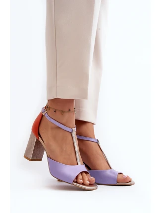 Kožené sandály na podpatku Laura Messi 2759 fialové