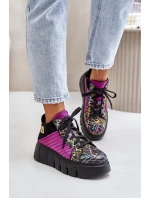 Kožené sneakersy na platformě fuchsie Maciejka 06767-15