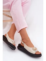 Kožené sandály na platformě s ozdobou S.Barski KV61-6047 Béžové