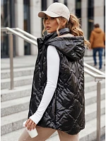 Dlouhá dámská prošívaná vesta s kapucí, černá, FashionStreet TY5904 Dlouhá dámská prošívaná vesta s kapucí, černá, FashionStreet TY5904