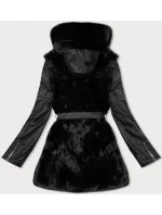 Černá bunda z ekologické kůže s kožešinovým panelem J Style (11Z8090) Černá bunda z ekologické kůže s kožešinovým panelem J Style (11Z8090)