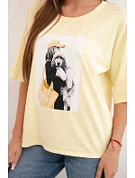 Dámská bavlněná oversize halenka s krátkým rukávem a módním potiskem žlutá