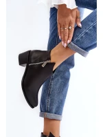 Kožené dámské kotníčkové boty na sloupku s nízkým svrškem a zipy černé Annaja