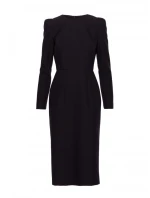 S412 Tužkové šaty s ozdobnými rameny - černé