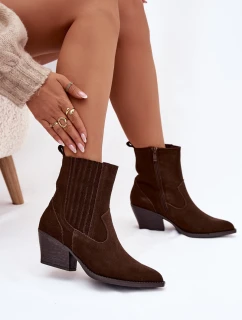 Dámské semišové “kovbojky” na sloupku – čokoládové Dylira