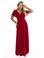 635-10 MELANIA – dlouhé lesklé svatební šaty s výstřihem a krátkými rukávy – světle vínová 635-10 MELANIA – dlouhé lesklé svatební šaty s výstřihem a krátkými rukávy – světle vínová