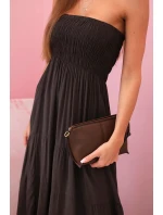 Dámské viskózové šaty s elastickým topem hnědý