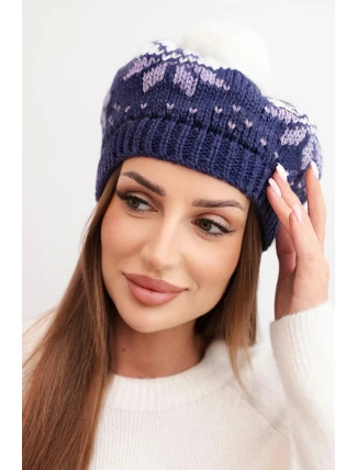 Dámská zimní čepice vlněná s motivem sněhových vloček a bambulí K457 tmavě fialová