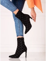 Exkluzívní dámské  kotníčkové boty černé na jehlovém podpatku