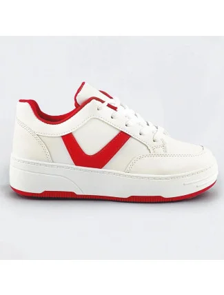 Bílo-červené dámské sportovní šněrovací boty (S070) Bílo-červené dámské sportovní šněrovací boty (S070)