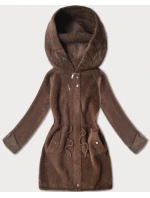 Hnědá vlněná bunda typu alpaka s kapucí (W214#)