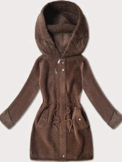 Hnědá vlněná bunda typu alpaka s kapucí (W214#)