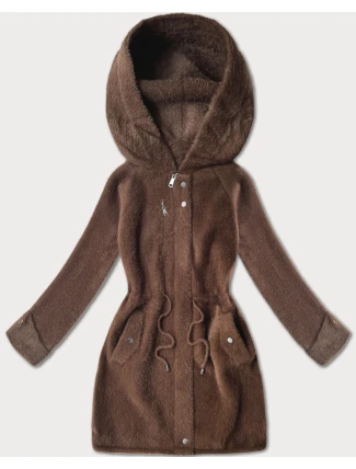 Hnědá vlněná bunda typu alpaka s kapucí (W214#)