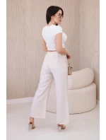 Viskózové kalhoty se širokými nohavicemi světle béžová Viskózové kalhoty se širokými nohavicemi světle béžová