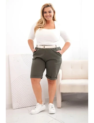 Dámské bavlněné šortky Plus Size s páskem khaki Dámské bavlněné šortky Plus Size s páskem khaki
