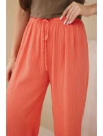 Kalhoty mušelínové s širokým nohavicí malinové