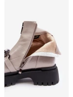 Dámské lakové boty na zip D&A MR870-94 Světle šedá Dámské lakové boty na zip D&A MR870-94 Světle šedá