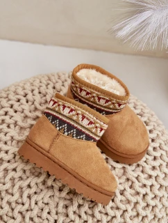 Dětské Snežné Boty S Vzorovaným Vložkem Zateplené Kožíškem Camel Mirirae