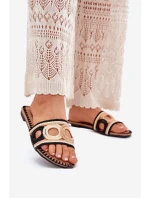 Háčkované Dámské Pantofle Na Plochém Podpatku Černé Nirina