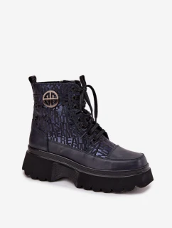 Dámské kožené botky na platformě Artiker – tmavě modré