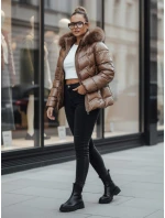 Dámská prošívaná zimní bunda s kožešinou hnědá FashionStreet TY5359