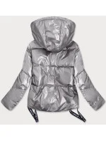 Světle šedá krátká dámská bunda s asymetrickou spodní částí (632art)