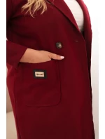 Dámský elegantní plášť Plus Size s límcem a velkými kapsami bordový Dámský elegantní plášť Plus Size s límcem a velkými kapsami bordový