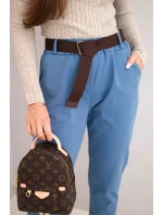 Dámské bavlněné kalhoty s páskem a ohrnutými nohavicemi jeansové