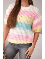 Dámský svetr s krátkým rukávem v barevných pruzích ecru