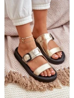 Dámské Kožené Pantofle Na Platformě Zazoo 3024 Zlaté