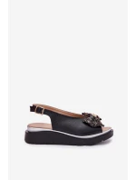 Dámské kožené sandály na klínu s mašlí Zazoo 1882 černé