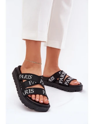 Dámské pantofle s textilními pásky Paris na platformě černé Celinea