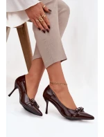 Lakované lodičky s mašlí Janisse – čokoládová