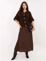 Hnědá saténová maxi sukně (A2797)