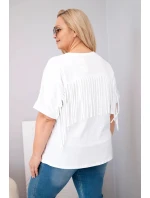 Dámská bavlněná halenka Plus Size s výstřihem do V a třásněmi na zádech bílá