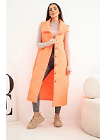 Dámská prošívaná dlouhá vesta s kapsami a stojáčkem neonová oranžová