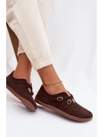 Kožené semišové dámské polobotky s pásky Zazoo N1271 čokoládové