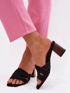 Dámské sandály na podpatku s pásky Eko semišové Černé Corivelle