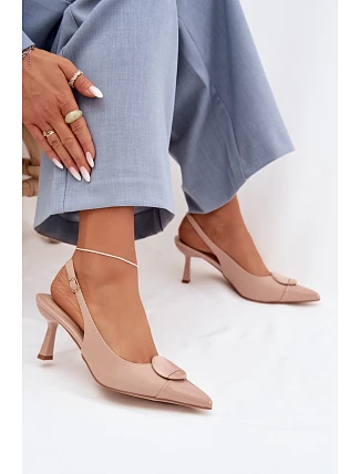 Dámské sandály na podpatku s ozdobným detailem Béžové Mariae