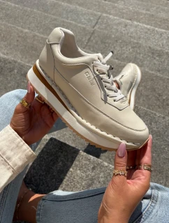 Dámské kožené tenisky na platformě Big Star – béžové