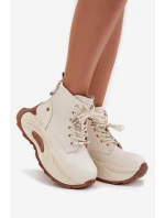 Dámské kožené boty GOE – světle béžové, zateplené, na platformě