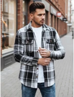 Pánská černobílá kostkovaná flanelová košile FashionStreet DX2675 Pánská černobílá kostkovaná flanelová košile FashionStreet DX2675