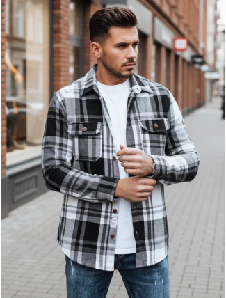 Pánská černobílá kostkovaná flanelová košile FashionStreet DX2675