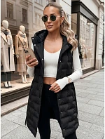 Dámská prošívaná vesta s kapucí a páskem, černá, FashionStreet TY5903 Dámská prošívaná vesta s kapucí a páskem, černá, FashionStreet TY5903