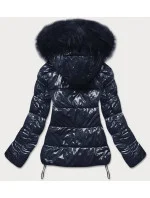 Tmavě modrá lakovaná dámská prošívaná bunda (7693) Tmavě modrá lakovaná dámská prošívaná bunda (7693)