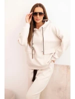 Komplet dámský máslový mikina s kapucí a kalhoty s páskem béžový